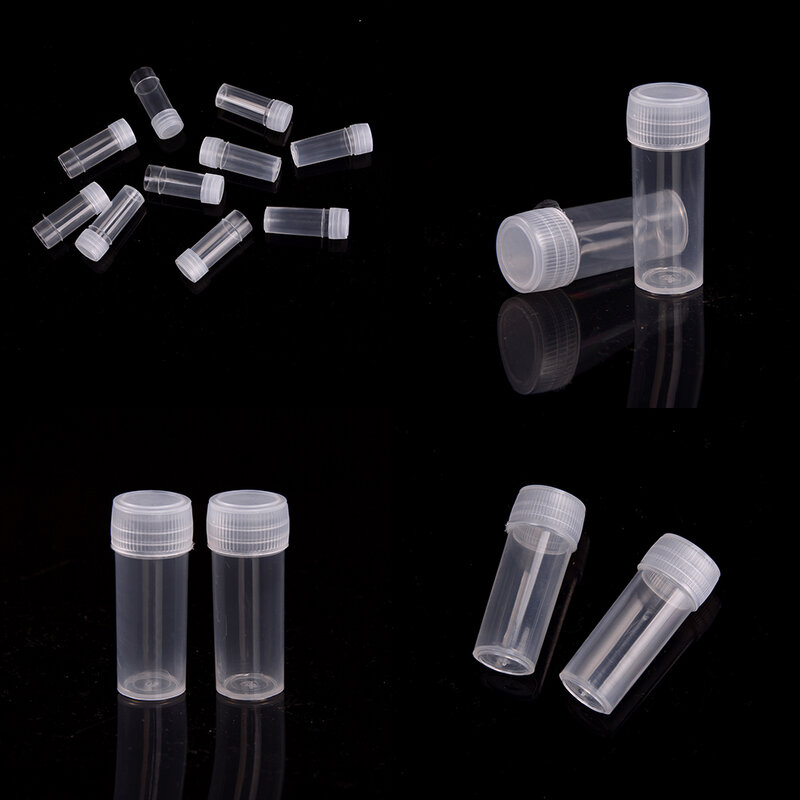 10pcs/pack 5ml Plastic Test Tubes Vials Sample Container Powder Craft Screw Cap Bottles for Office School Chemistry Supplies