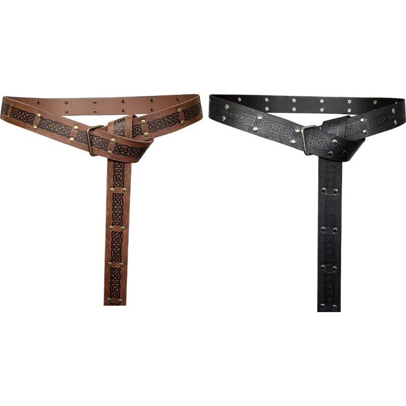 B36F Cintura da cavaliere Cintura con fibbie vintage in rilievo Cintura rinascimentale con anelli in pelle PU