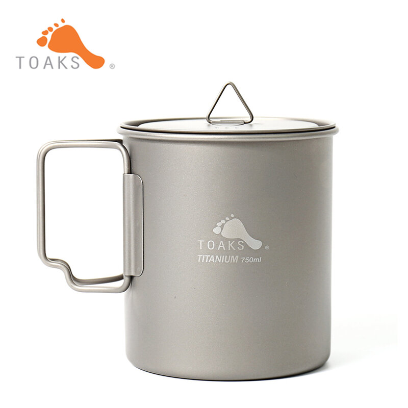TOAKS-Olla de titanio 750, taza ultraligera para exteriores con tapa y mango plegable, utensilios de cocina para acampar, 750ml, 103g