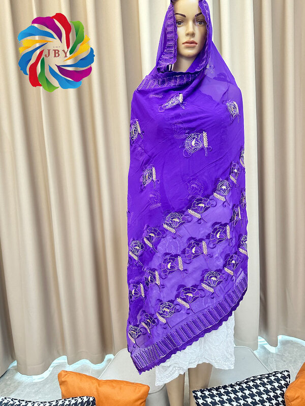 2023 New African Islamic Women Scarf Fashion Pashmina Turban Pray chiffon 200*100 Embroidered Shawl Wrap Muslim Hijab for Lady