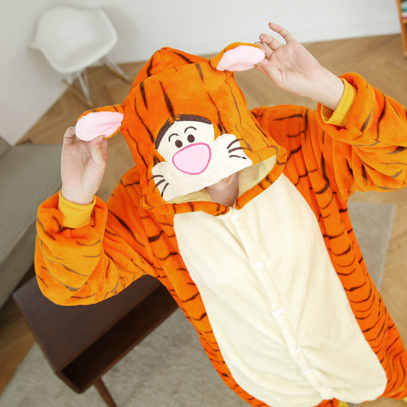 Combinaison imprimée tigre orange pour adultes, image quelque part, esthétique, agréable, doux, hiver, degré froid, vêtements d'intérieur adaptés