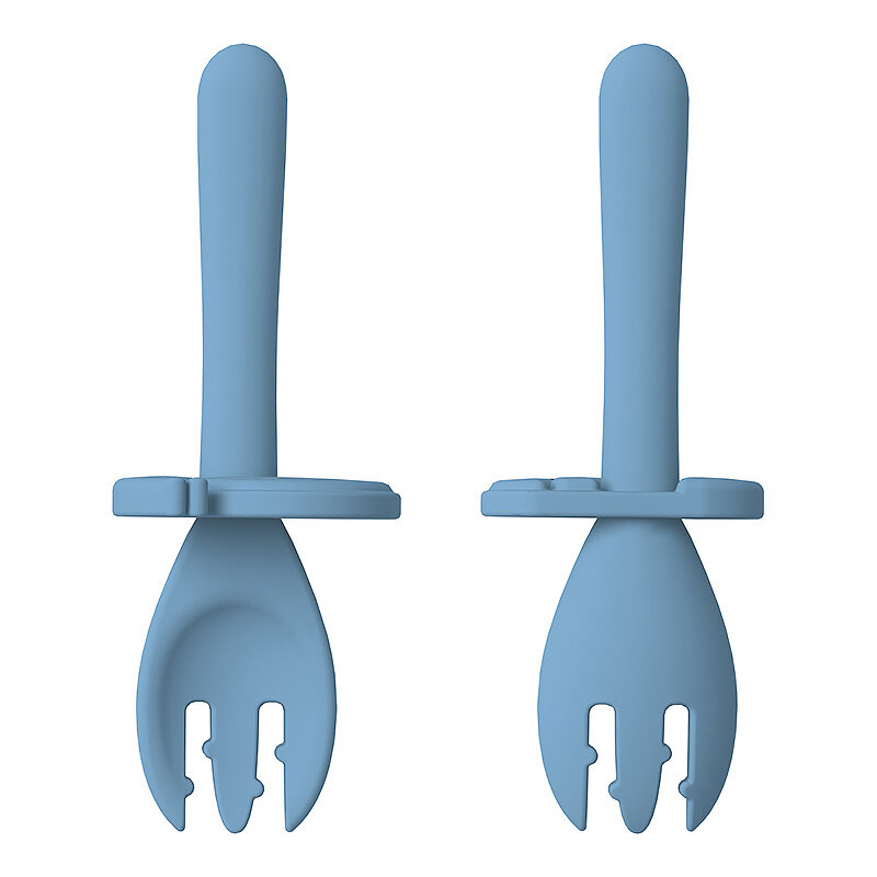 Cucharas de entrenamiento de silicona sin Bpa, 1 pieza, alimentador, tenedor, dos en uno, vajilla de seguridad, cucharas de Aprendizaje Infantil, utensilio mordedor