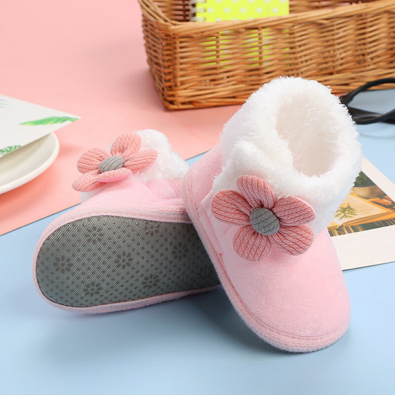 Детские зимние ботинки VISgogo для младенцев, зимние ботинки с 3D цветами, ранние детские ходунки, зимняя плюшевая теплая обувь