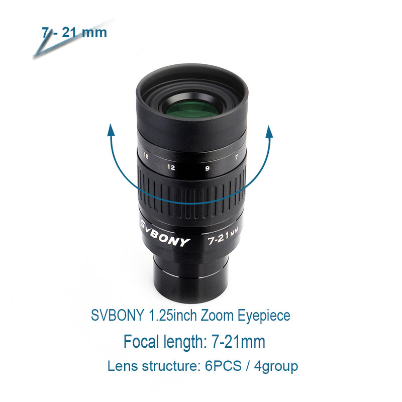 SVBONY-Ocular Telescópio Zoom, Lente FMC, Acessório Telescópio Astronômico, 7-21mm, 8-24mm, 10-30mm, 1,25"