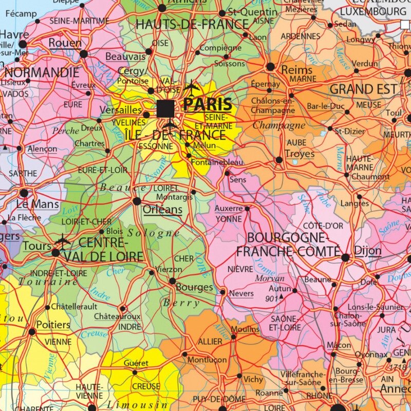 ملصقات كبيرة باللغة الفرنسية ، ديكور جداري ، مدرسة وفصول دراسية ، لوازم تزيين حائط ، خريطة مرورية لفرنسا ، A2 ، 42x59cm