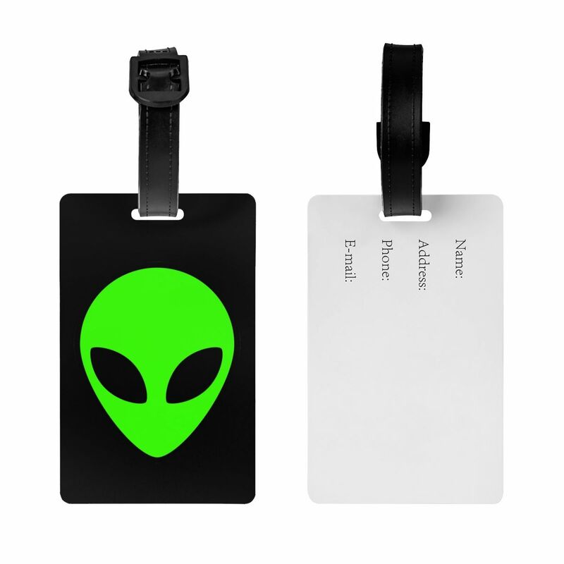 Tag bagasi ruang kustom Alien dengan kartu nama penutup privasi Label ID untuk tas koper perjalanan