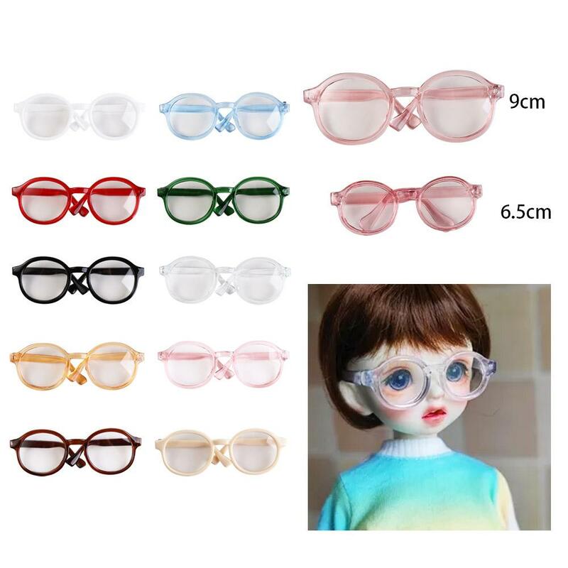 Transparente transparente Plastik gläser Puppen zubehör Plastik puppe Mini brille 6,5 cm 9cm Miniatur runde transparente Brille