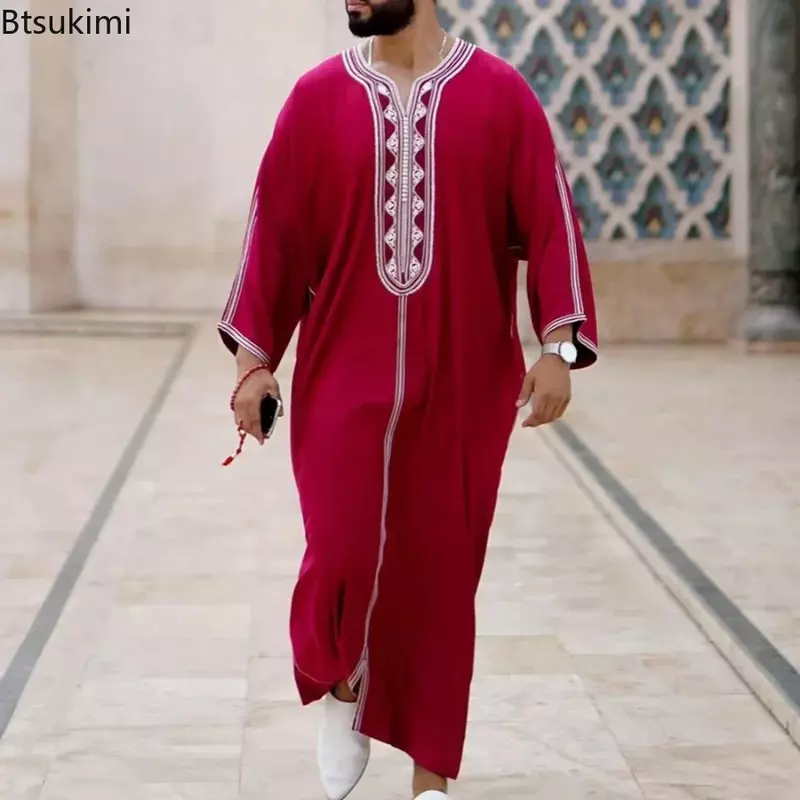 Jubba thobe แบบดั้งเดิมสำหรับผู้ชายเสื้อคลุมมุสลิมแขนยาวของขวัญสำหรับสามี, Eid, ตะวันออกกลาง, อาหรับ, ใหม่, 2023