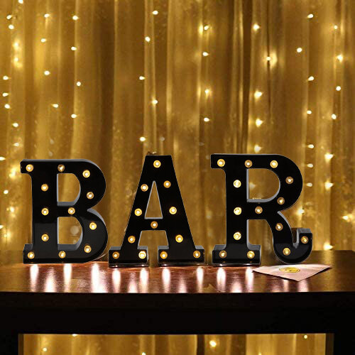 Huruf Marquee BAR hitam dengan lampu, lampu meja kendali jarak jauh Marquee huruf menyala untuk Bar,Pub, dekorasi pesta