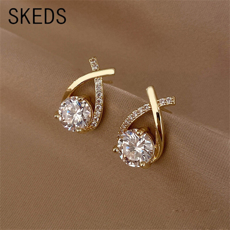 SKEDS-brincos cruzados para mulheres, estilo coreano, joias de cristal elegantes, anéis de orelha, rabo de peixe, presente para senhora, moda