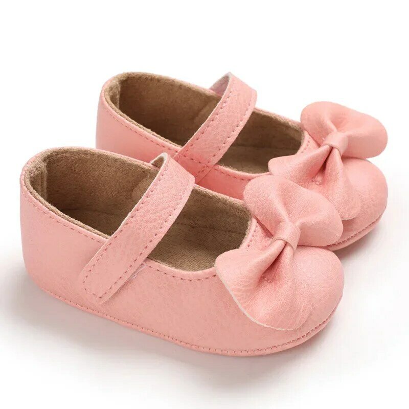 Zapatos antideslizantes para bebé recién nacido, calzado de goma con nudo de mariposa, cómodo y suave, a la moda