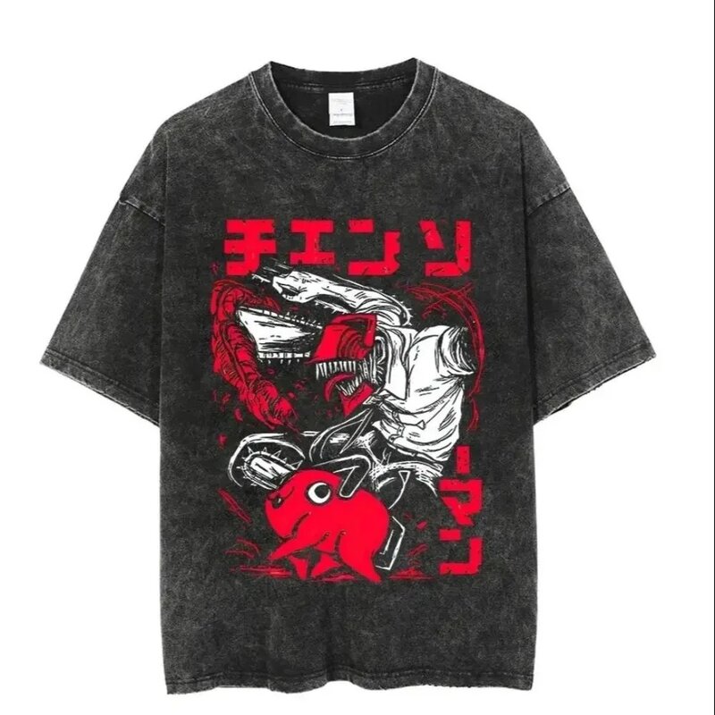 T-shirt Vintage wash Harajuku anime t-shirt t-shirt oversize fashion street camicia unisex uomo e donna dello stesso stile