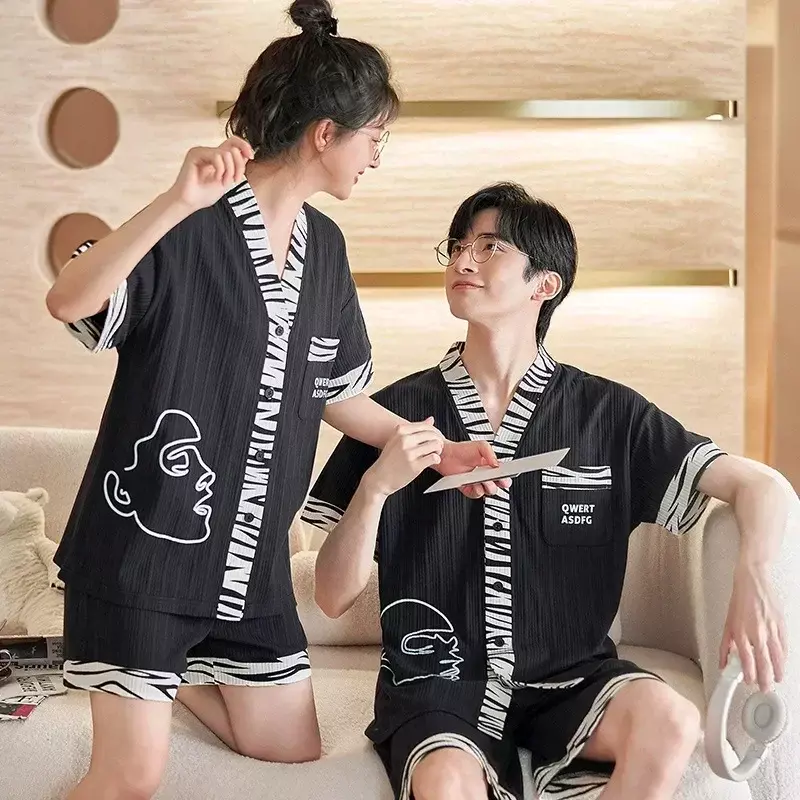 Nightwear For Women Short Pant Cotton Clothes Japan Tops Summer Pajamas Sleeping Couples Set Men Loungewear Hombre Home