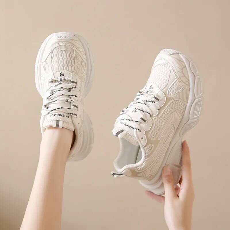 Comemore 2024 letnie nowe koreańskie oddychające buty damskie obuwie Casual damskie z grubym dnem do biegania damskie letnie obuwie