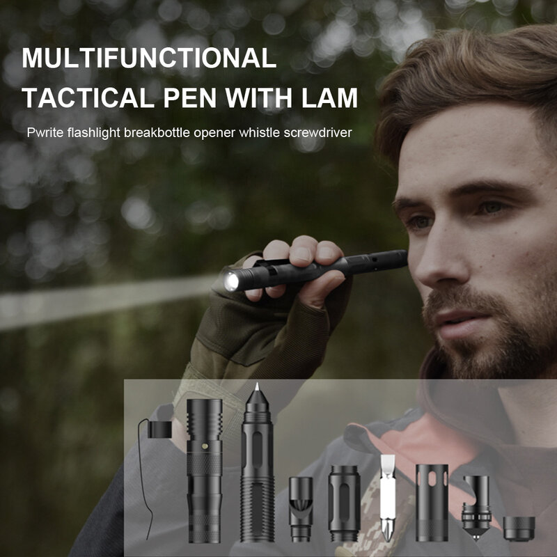 Multifunctionele Tactical Pen muslimevuwen Verdedigen Zaklamp Aluminium muslimate Kurkentrekker Beschermen