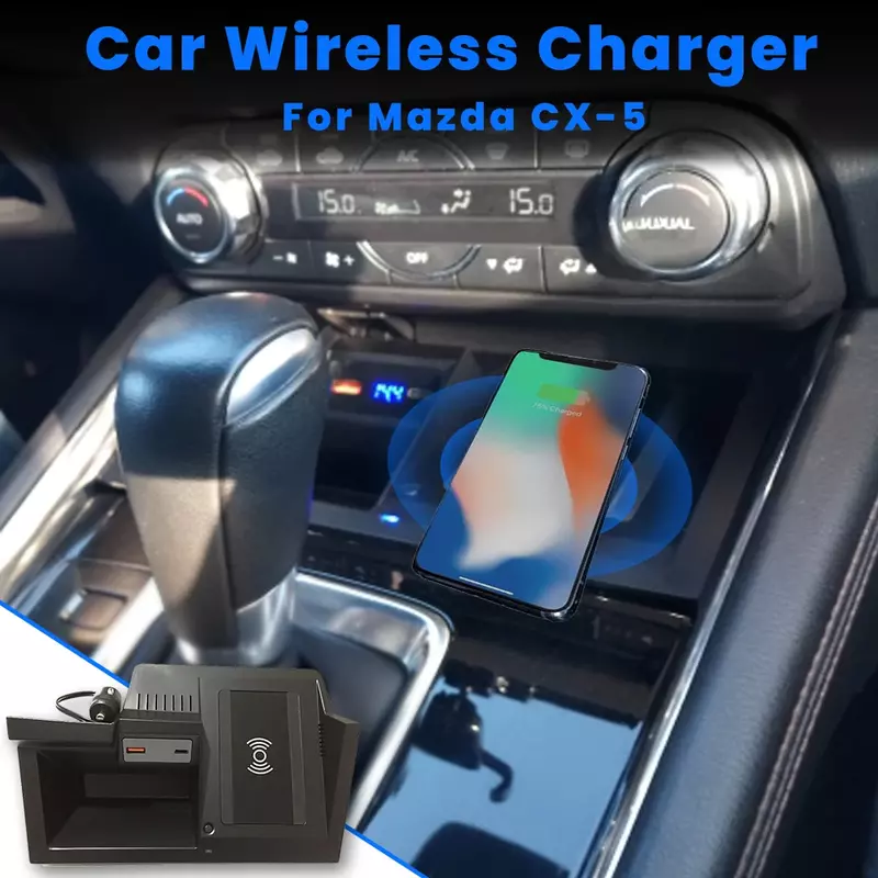 Беспроводное зарядное устройство 15 Вт для Mazda CX-5 CX5 2017-2021, быстрая зарядка, подставка для мобильного телефона, тюнинг автомобильных аксессуаров, центральная консоль