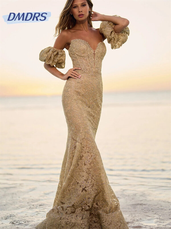 Shiny Wedding Dress 2024 Charming Removable Sleeves Bridal Gowns Sexy Mermaid Sleeveless A-Line Evening Dress Vestidos De Novia