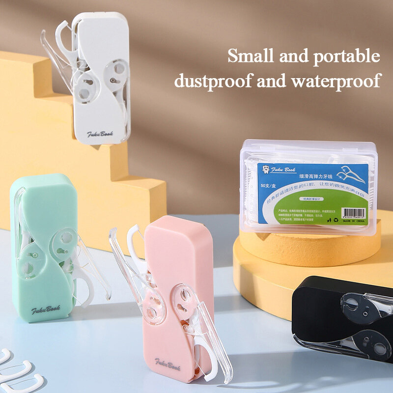 Plástico automático portátil dentes Floss armazenamento caixa, Floss Pick Dispenser, conveniente prático ótimo para viajar e acampar