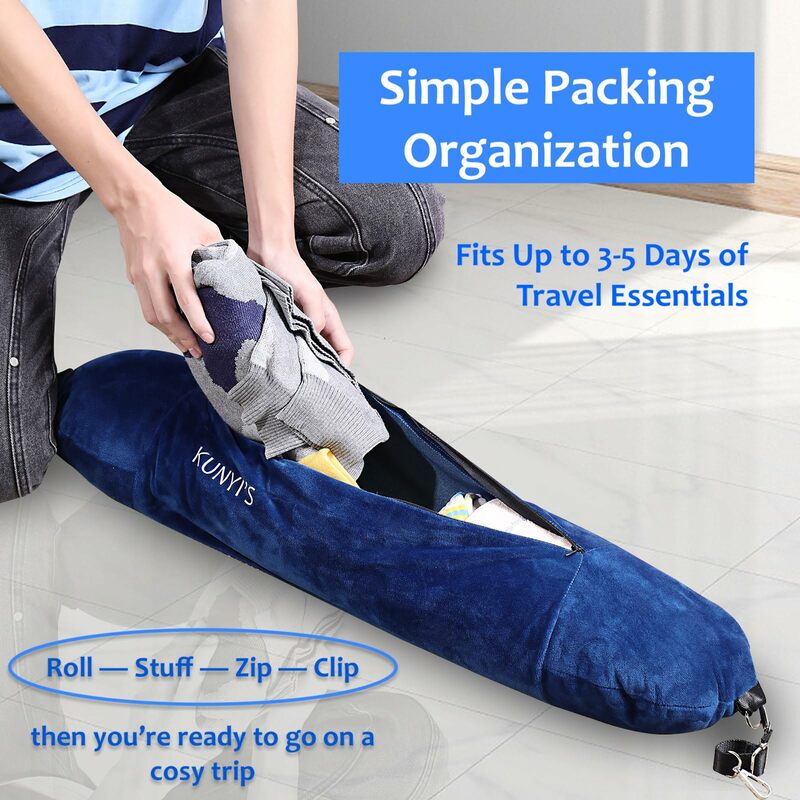 Almohada de viaje que se guarda con la ropa como equipaje de mano, se adapta a hasta 5 días de viaje, esenciales de viaje, equipaje Transformable Pi