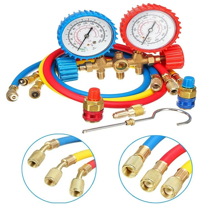 Portable Repair Tools Manifold Gauges A/C R134A Refrigerant Charging Hose,Household Diagnostic Refrigeration with 2