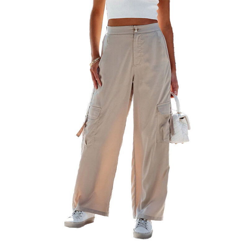 กางเกงเดินป่ากลางแจ้งและทำงานผู้หญิงสไตล์ Comfort กางเกงคาร์โก้ลำลองสีทึบพร้อมกระเป๋าที่ใช้งานได้