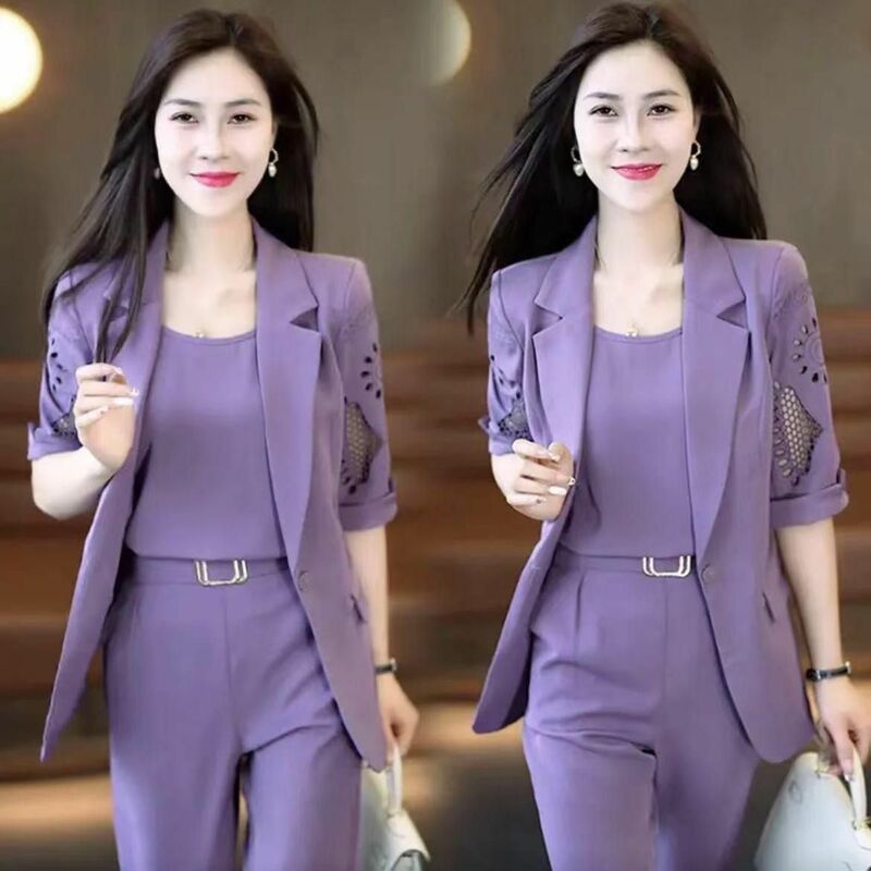 Frühjahr/Sommer Modeset für Frauen 2024 koreanische Ausgabe High-End elegantes Arbeitsplatz alter reduziert elegante Damen dreiteiliges Set