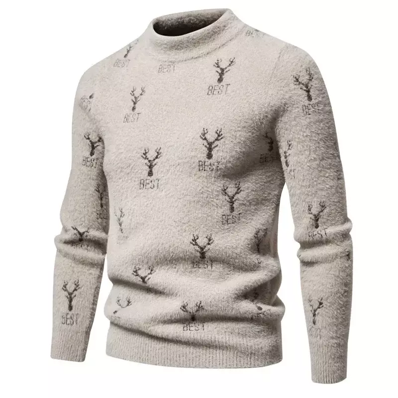 Suéter de vison imitado masculino, pulôver de malha quente, macio e confortável, moda tendência, novo
