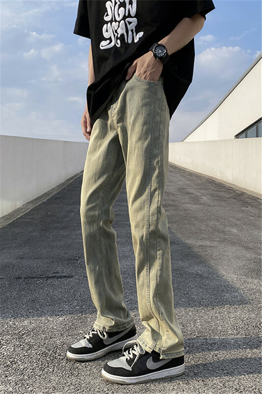 Jeans jeans reto masculino, calça masculina regular, clássica e vintage, nova moda, primavera e outono, Y66, 2023