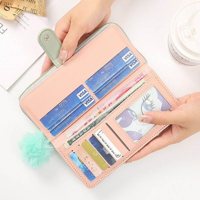 Frauen lange Brieftasche Pu Leder Karten halter große Kapazität Hasp Reiß verschluss Geldbörse Multi Card Organizer Handy Armband Handtasche