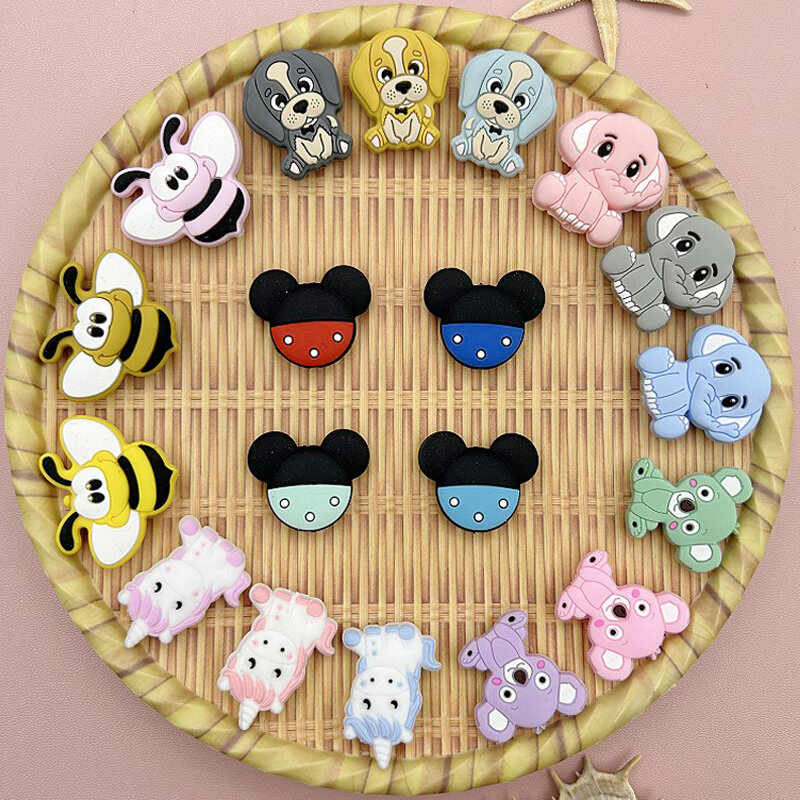 10PC/lot Baby Animal Silicone Beads Baby DIY Teething Pacifier Chain Necklaces Accessories Safe Nursing Chewing Kawaii Gifts