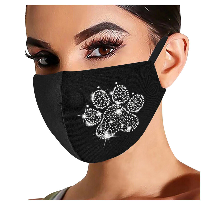Mascarilla facial con estampado de diamantes de imitación para mujer, máscara lavable, reutilizable, sin presión, para uso a largo plazo, 1 unidad