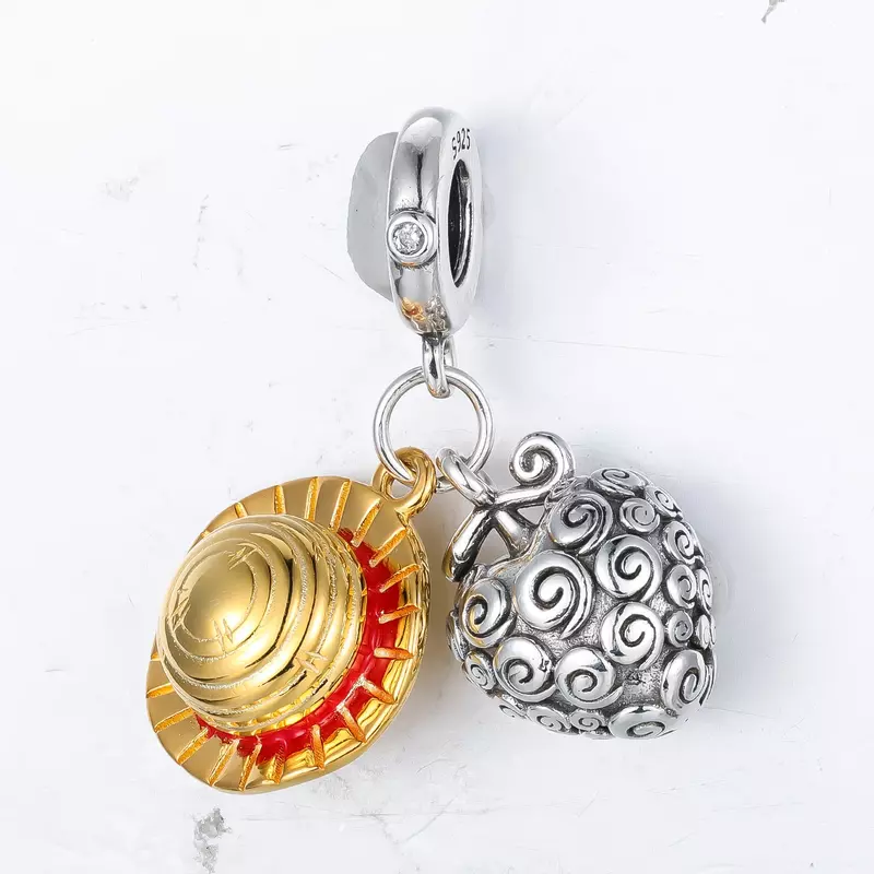 ONE PIECE Straw Hat and Burning Fruit Charms for Original 925 Pandora Charms Bracelet Silver Charm Bead for Women Jewelry