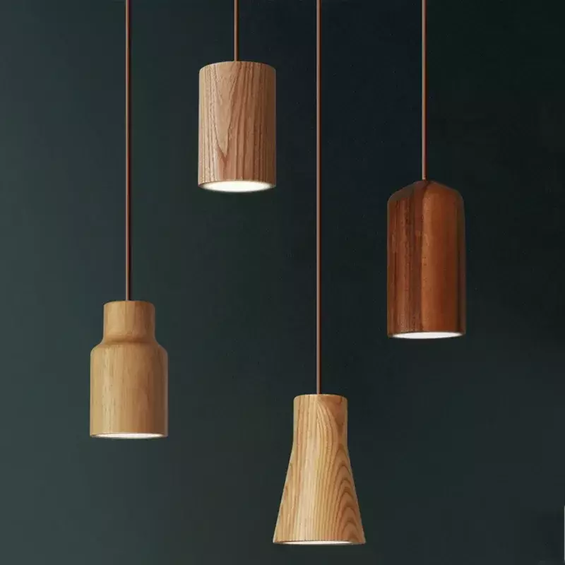 Lampu gantung, liontin Nordic, lampu kayu kreatif, lampu gantung Bar Saloon restoran rumah Modern Solid lampu kayu