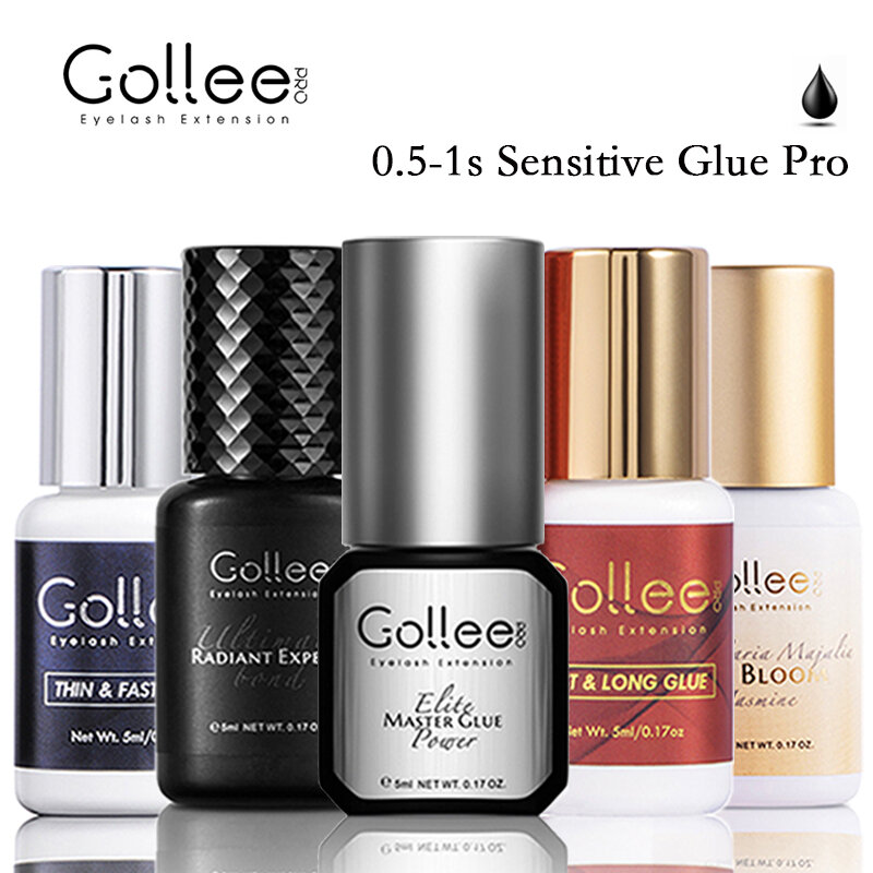 Gollee-Professional Waterproof secagem rápida Lashes Glue, Extensões de cílios sem látex Glue, Lash Extension Supplies, 0.5-1s