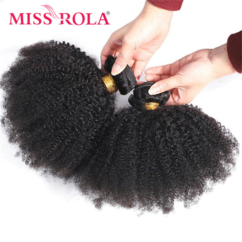 Miss Rola-extensiones de cabello rizado Afro brasileño, Extensiones de Cabello 100% humano Natural, negro, Remy, doble trama