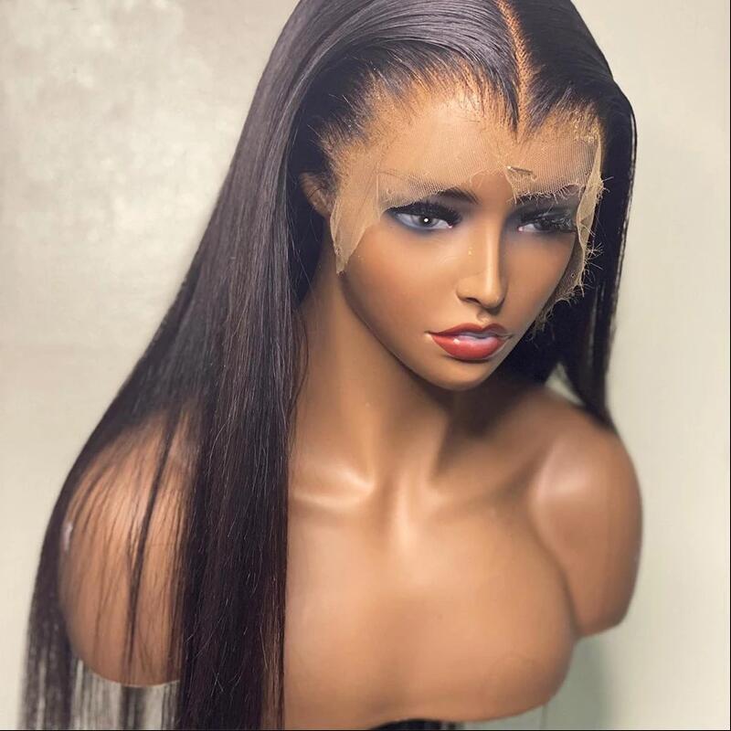 Natural Soft 26"Silky Straight 180Density Lace Front Wig For Black Women BabyHair Black Glueless Preplucked Heat Resistant Daily