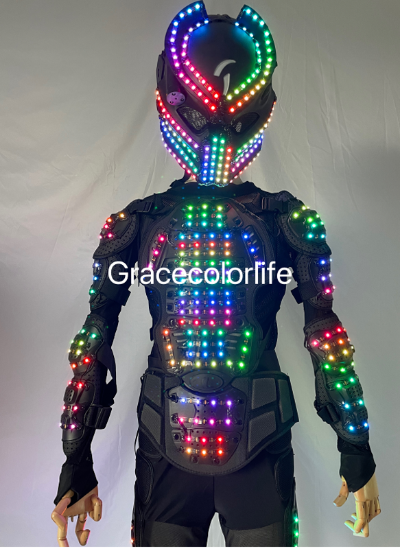 Casque de robot Shoous LED trempé RVB, lumière LED colorée, costume de scène de performance