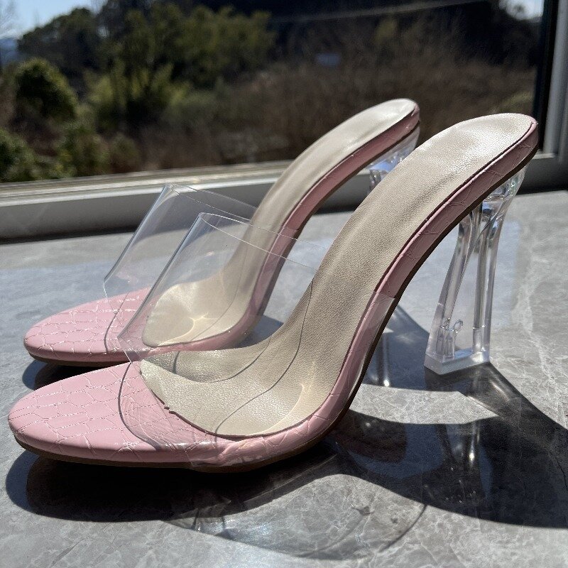 Womens New Summer Style Elegant Open Toe Design Women's Shoes Shallow Mouth Comfortable Banquet Dress Transparent Women Slippers