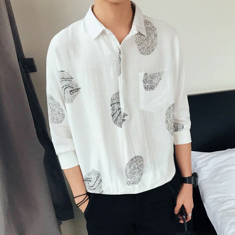 Elegant Fashion Harajuku Slim Fit Ropa Hombre Loose Casual Sport All Match Shirt Square Neck Korean Version Middle Sleeve Blusa