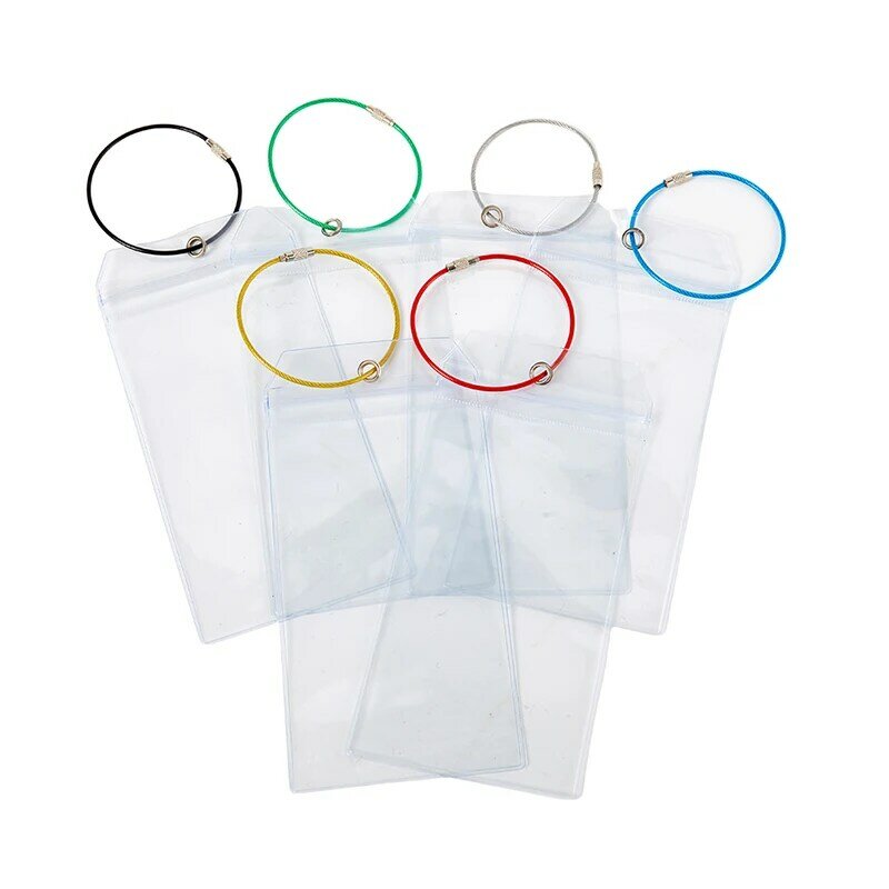 1pc Waterproof Clear Ship Ticket Card Sleeve Luggage Cruise Tag Holder Zip Seal Pouch Keyring With Steel Wire Cable Loop