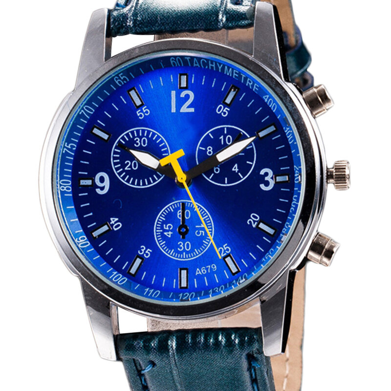 Relógio de negócios analógico masculino, pulseira de couro, pequenos sub-mostradores, número arábico, relógio de pulso quartzo