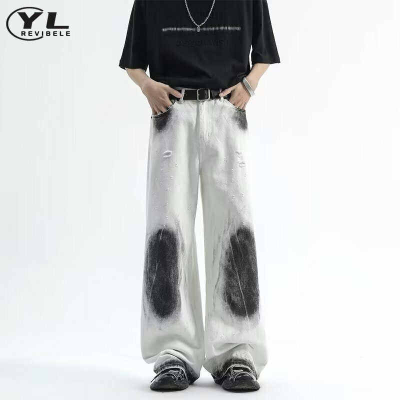 Джинсы мужские/женские Мешковатые в стиле ретро, белые брюки из денима с широкими штанинами, прямые штаны оверсайз в стиле 90-х в стиле Харадзюку