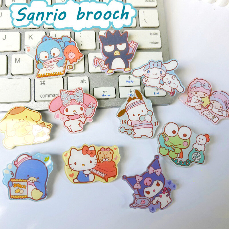 Sanrio My Melody Cinnamoroll Kuromi Brooch Patch Bag Accessories HelloKitty Acrylic Badge Pin Girl Heart Clothing Accessories