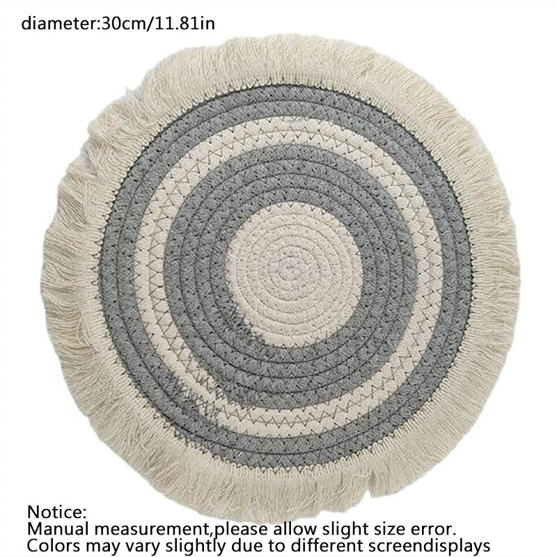 12" New Creative Home Dining Table Mat Handmade Woven Cotton Rope Tassel Western Food Mat  Kitchen Table Decoration Accessories