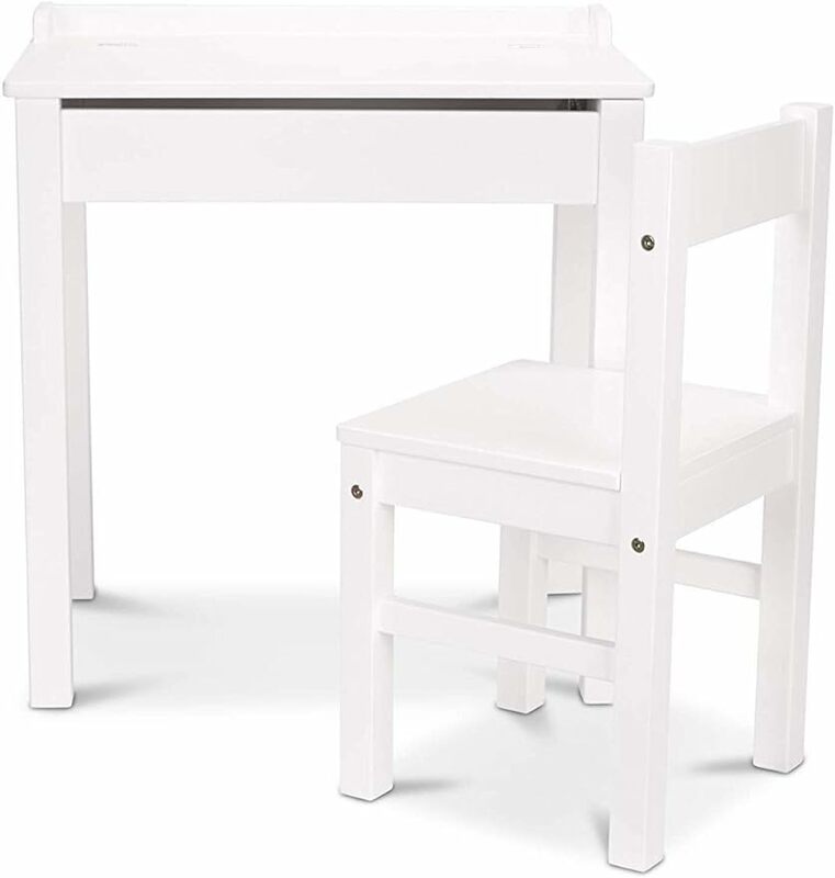 Escritorio y silla con elevador de madera, color blanco