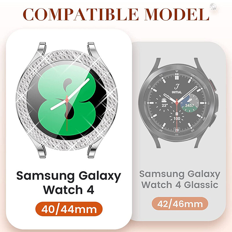 Coque pour Samsung Galaxy Watch, 2 rangées, pare-chocs en diamant, accessoires Bling Fashion, coque Galaxy Watch 5, 6, 4, 40mm, 44mm