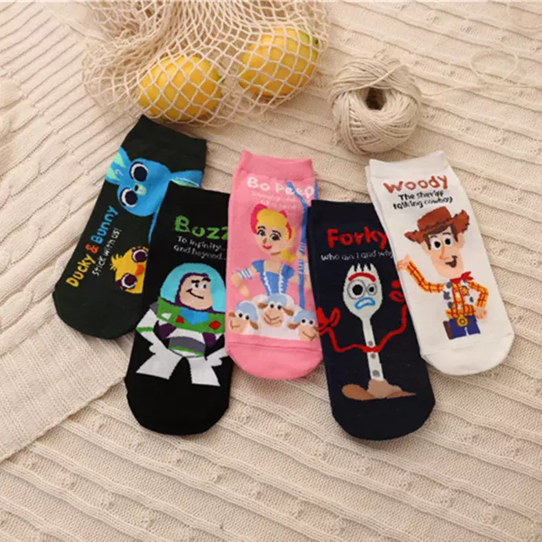 Skarpety Disney skarpety dziewczęce Woody Toy Story postać z Anime bawełniane skarpety College Wind Cartoon Cute Sock