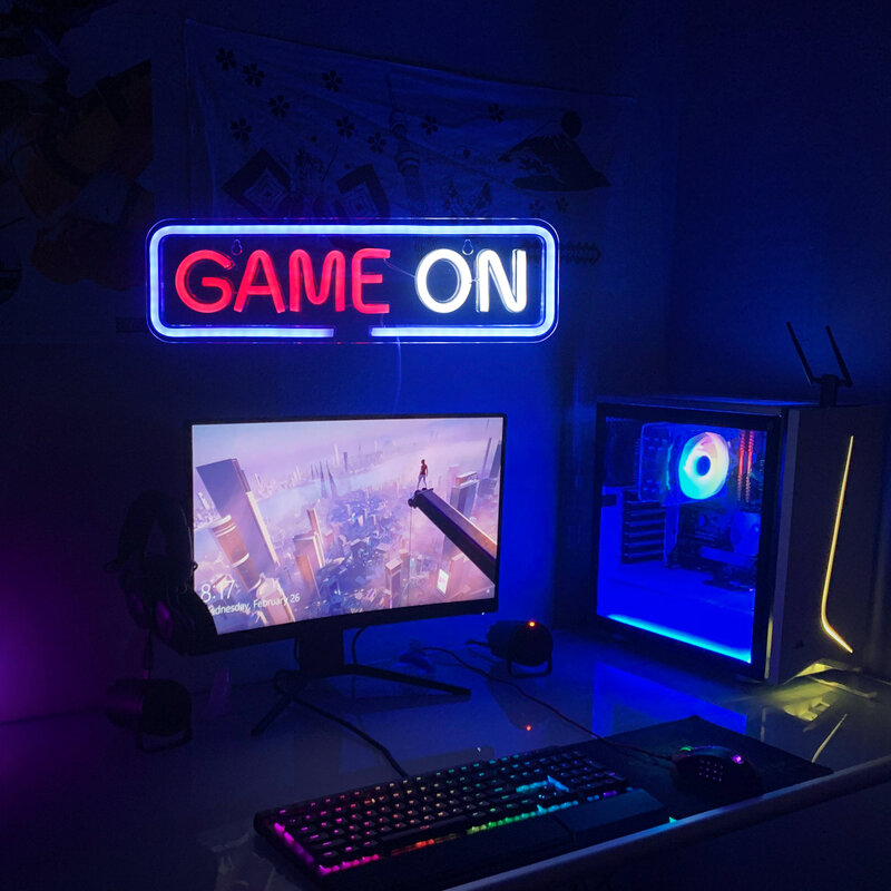 Game on Neon Signs LED Art Wall Lamp, Gamer Aesthetic Room Decortion, Home Bedroom, Bar Party, Gaming Sigh Logo, Nice Gift for Boy