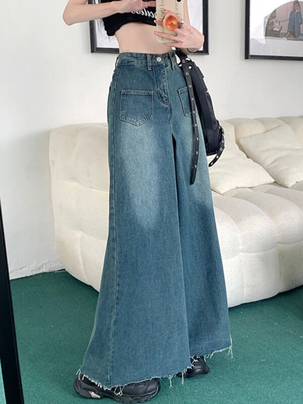 Ripped Jeans Women Baggy Vintage Streetwear Summer Lady High Waist Aesthetic Wide Leg Trousers Harajuku Personality Feminino New