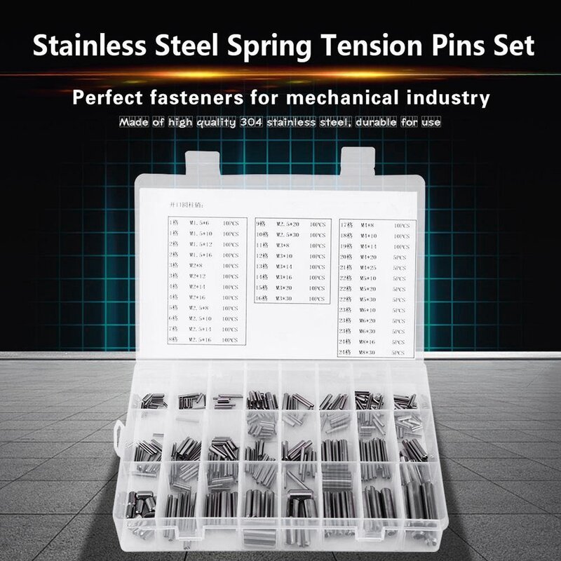 280Pcs Stainless Steel Spring Pin Tension Elastic Cylindrical Cotter Pins Set M1.5 M2 M2.5 M3 M4 M5 M6 M8 Dowel